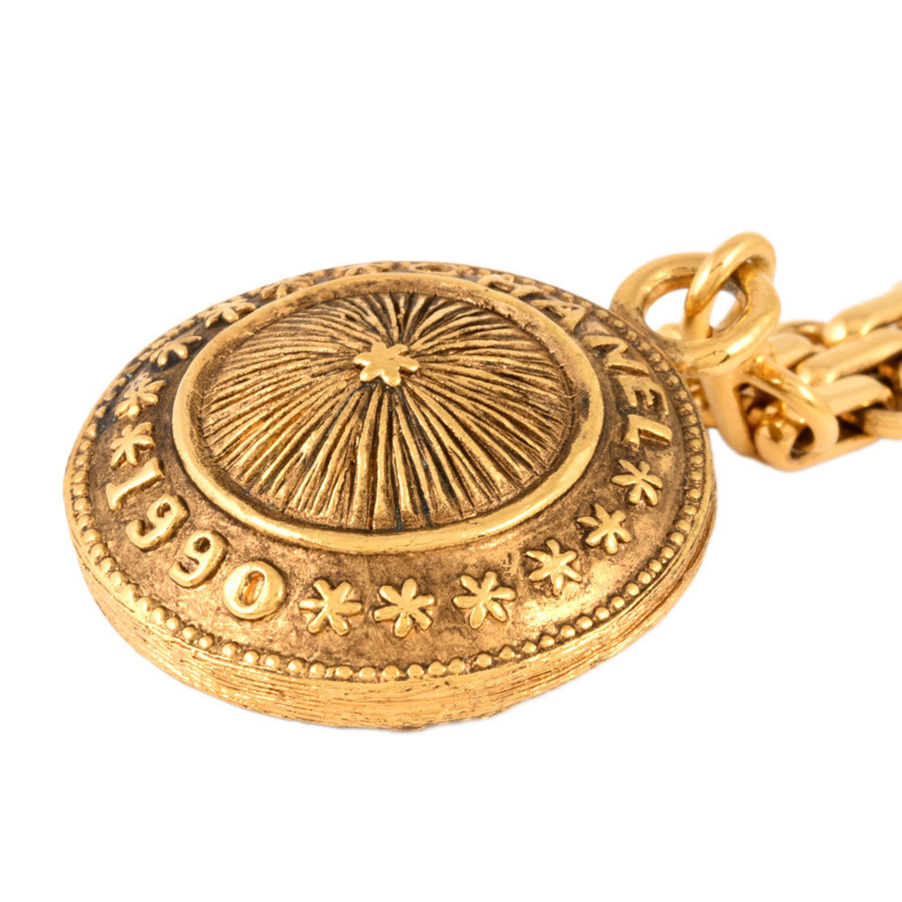 CHANEL 1990 Charm Keychain Keyring Chain GP Round Circle - Picture 2 of 5